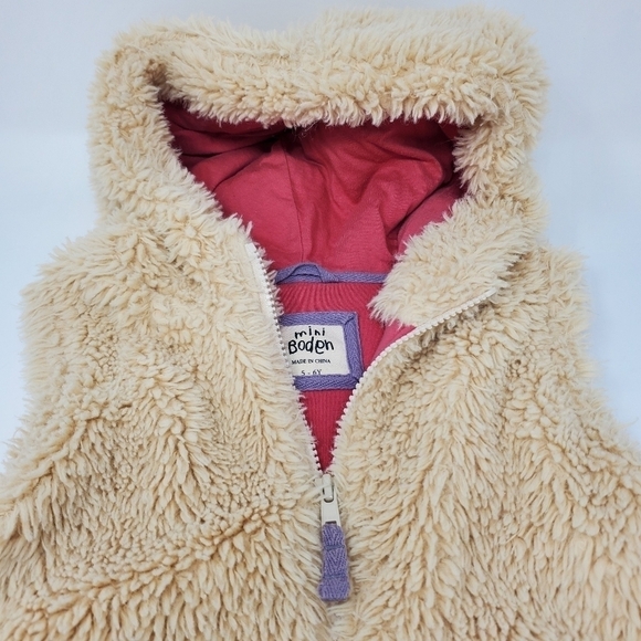 MINI BODEN FAUX FUR SHERPA FULL ZIP VEST WITH HOOD CREAM YOUTH GIRLS SIZE 5 - 6Y - Picture 13 of 13